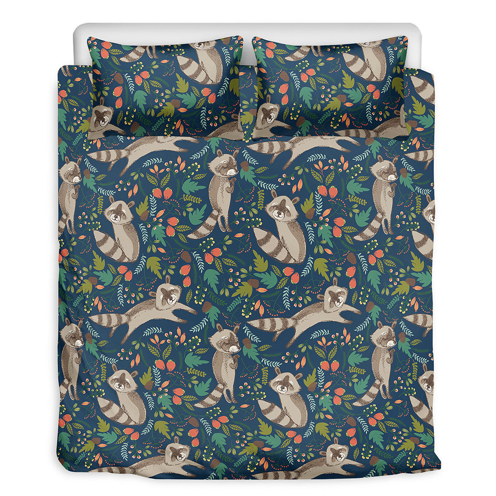 Cartoon Raccoon Pattern Print Duvet Cover Bedding Set