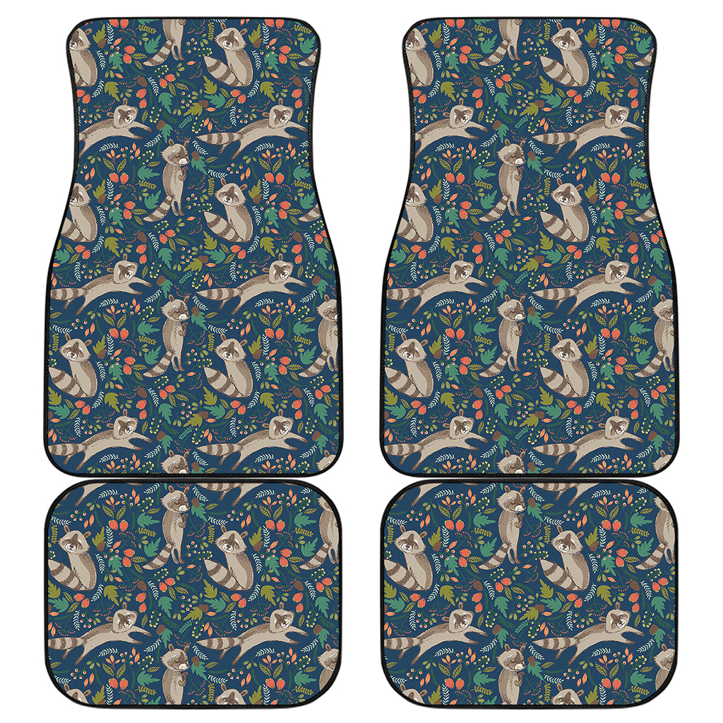 Cartoon Raccoon Pattern Print Front and Back Car Floor Mats