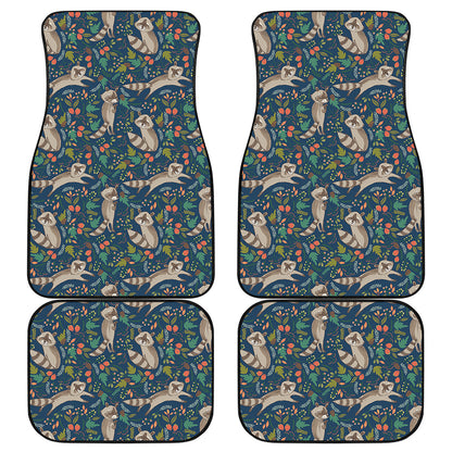 Cartoon Raccoon Pattern Print Front and Back Car Floor Mats