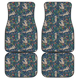 Cartoon Raccoon Pattern Print Front and Back Car Floor Mats