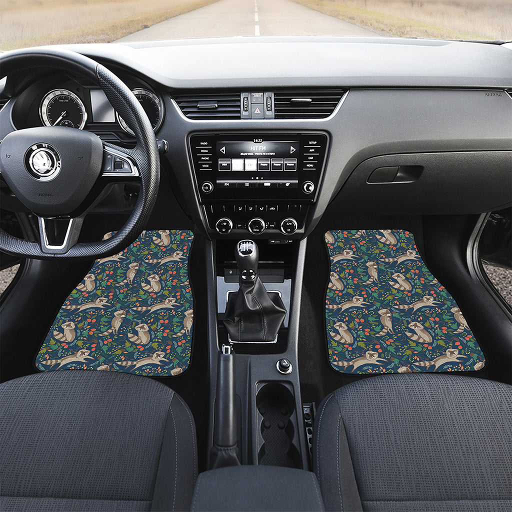 Cartoon Raccoon Pattern Print Front and Back Car Floor Mats