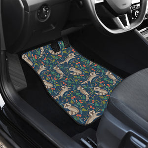 Cartoon Raccoon Pattern Print Front and Back Car Floor Mats