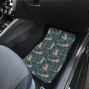 Cartoon Raccoon Pattern Print Front and Back Car Floor Mats