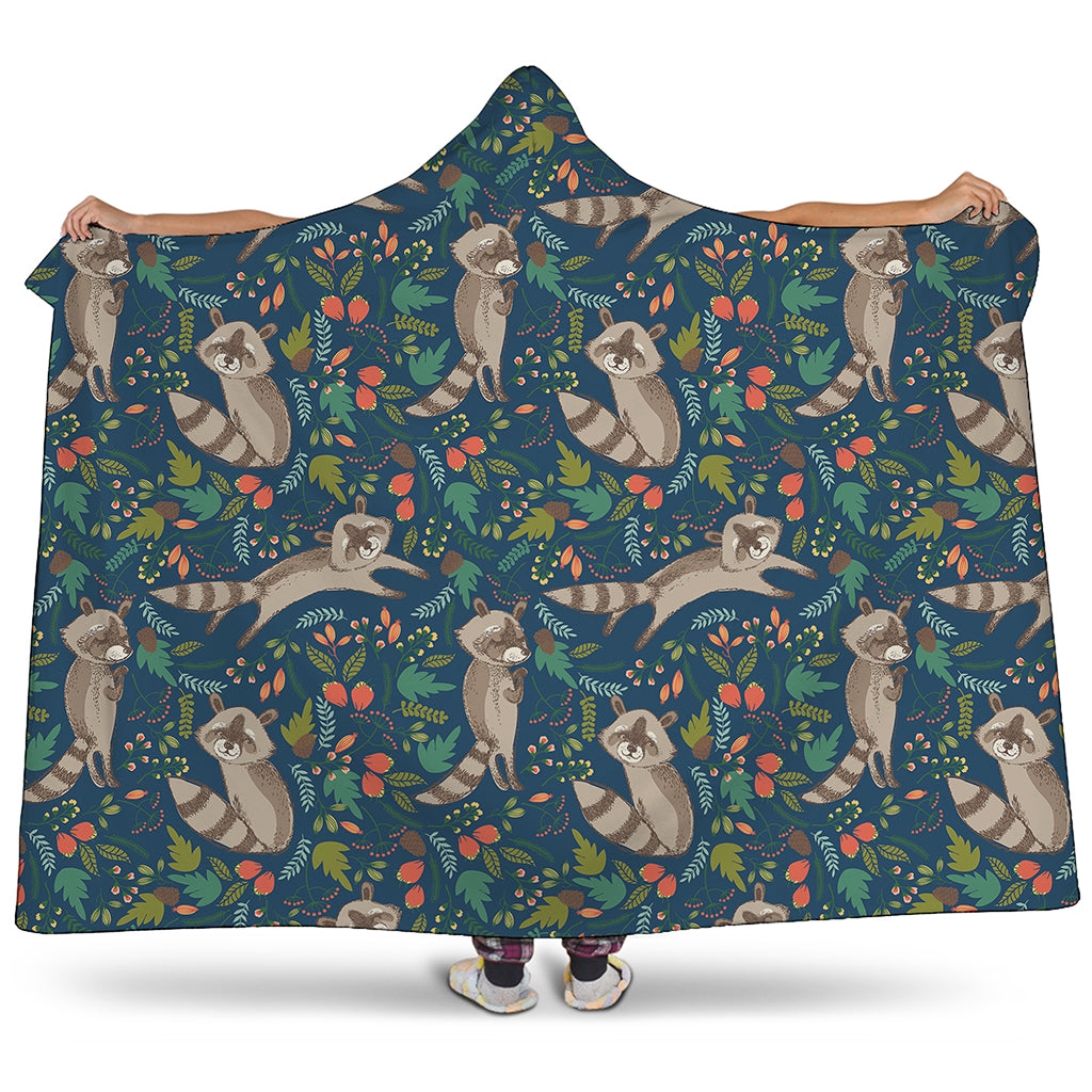 Cartoon Raccoon Pattern Print Hooded Blanket