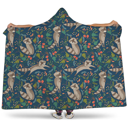 Cartoon Raccoon Pattern Print Hooded Blanket
