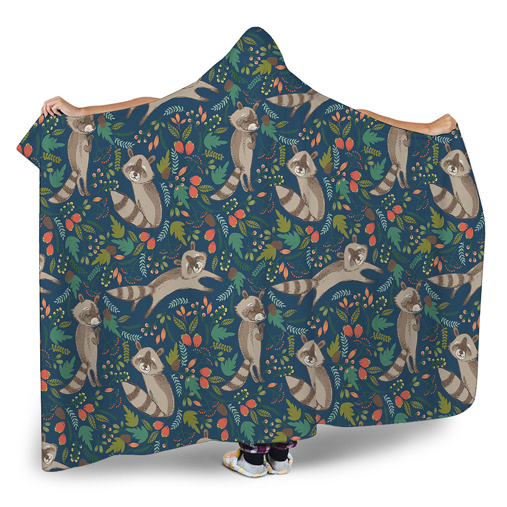 Cartoon Raccoon Pattern Print Hooded Blanket