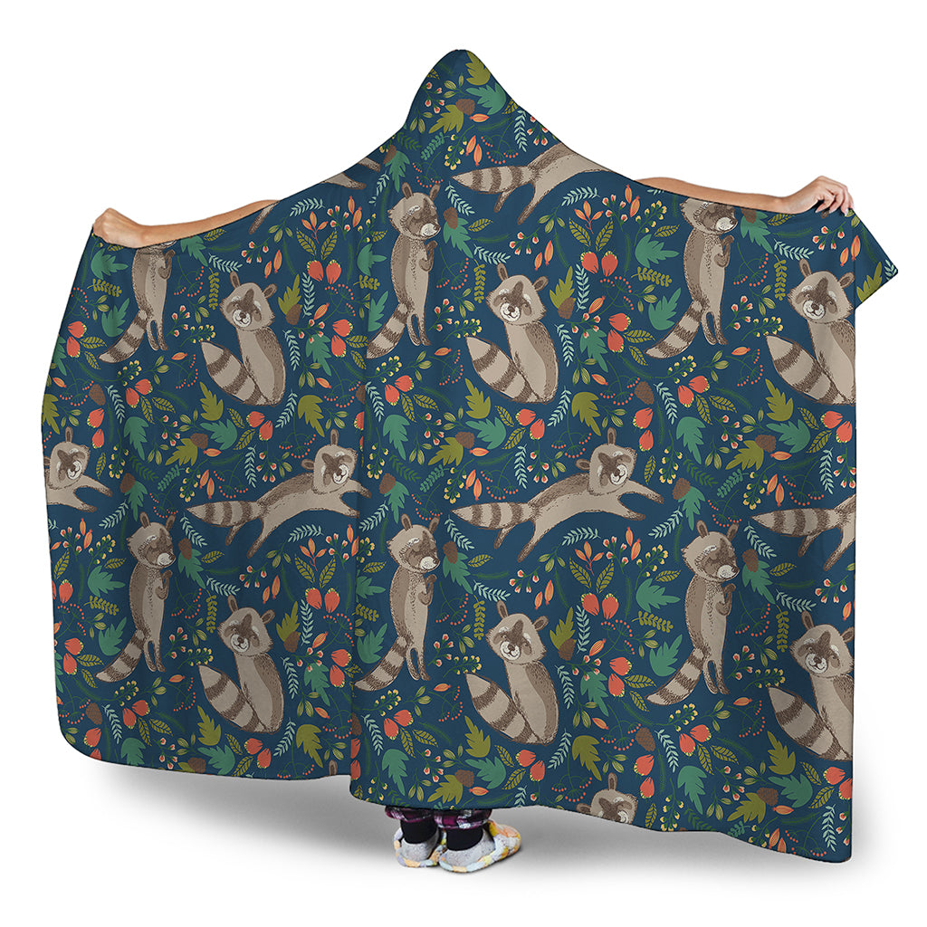 Cartoon Raccoon Pattern Print Hooded Blanket