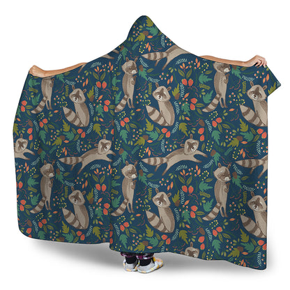 Cartoon Raccoon Pattern Print Hooded Blanket