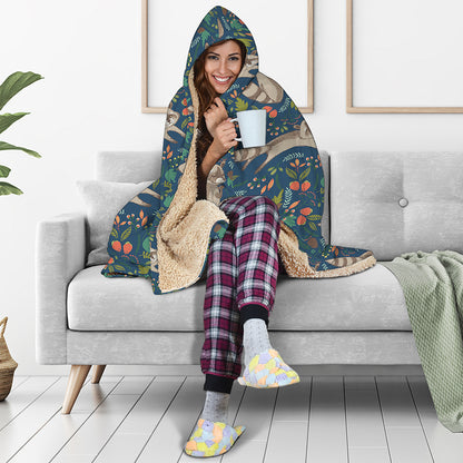 Cartoon Raccoon Pattern Print Hooded Blanket