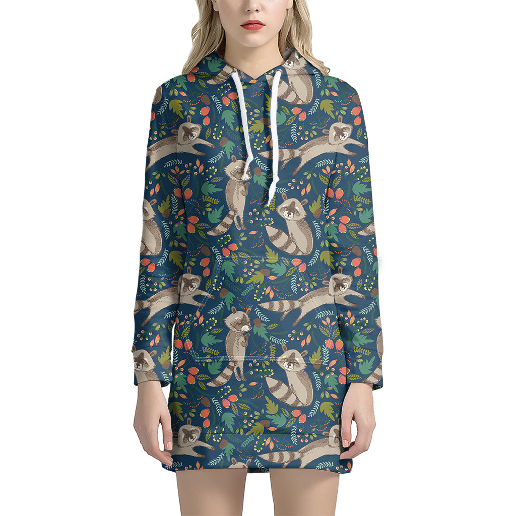 Cartoon Raccoon Pattern Print Hoodie Dress