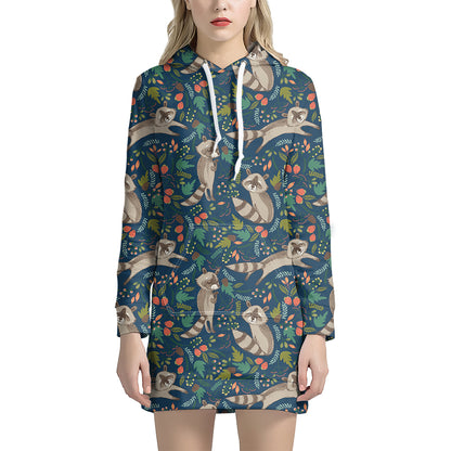 Cartoon Raccoon Pattern Print Hoodie Dress