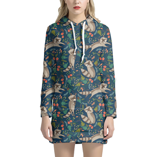 Cartoon Raccoon Pattern Print Hoodie Dress