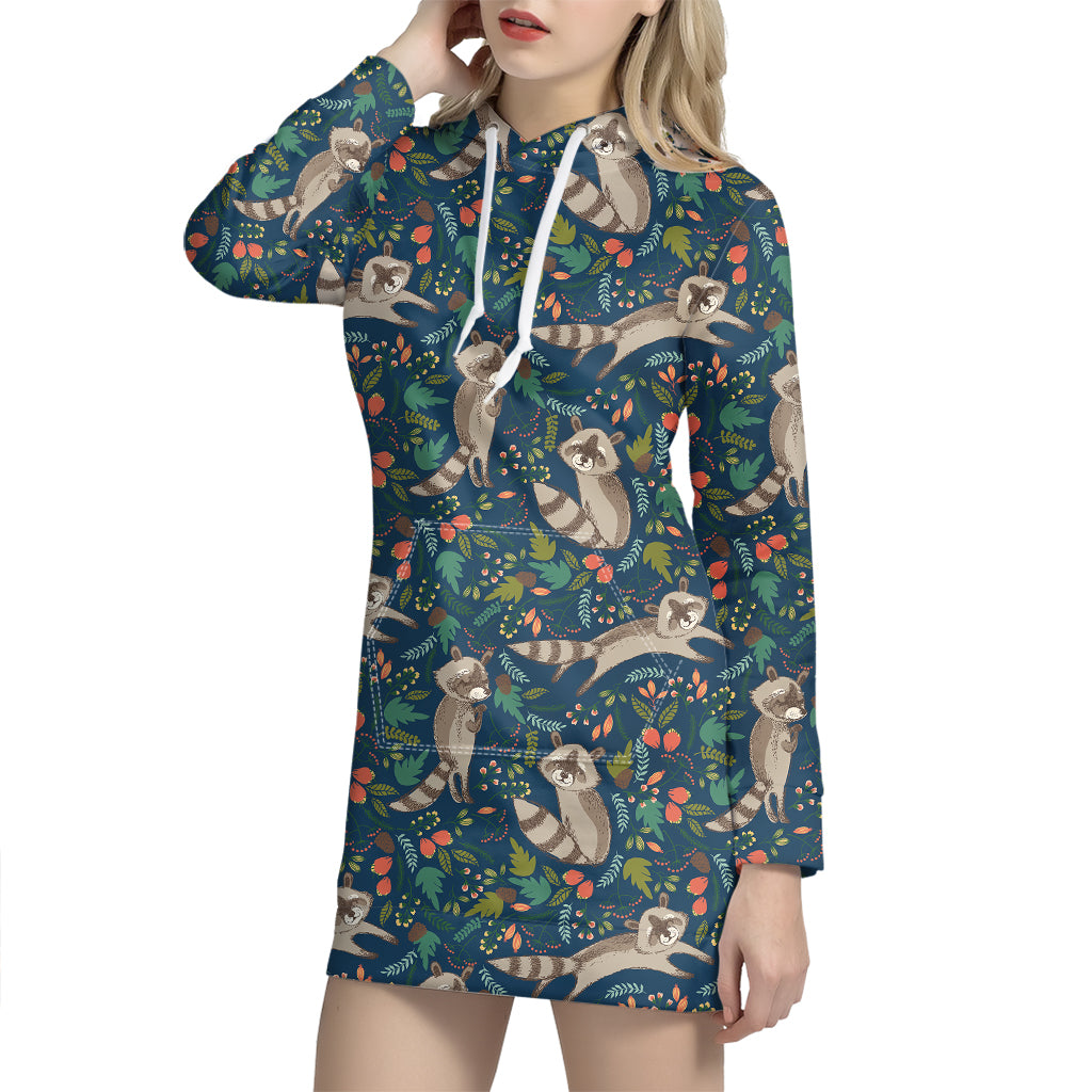 Cartoon Raccoon Pattern Print Hoodie Dress