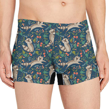 Cartoon Raccoon Pattern Print Men's Boxer Briefs