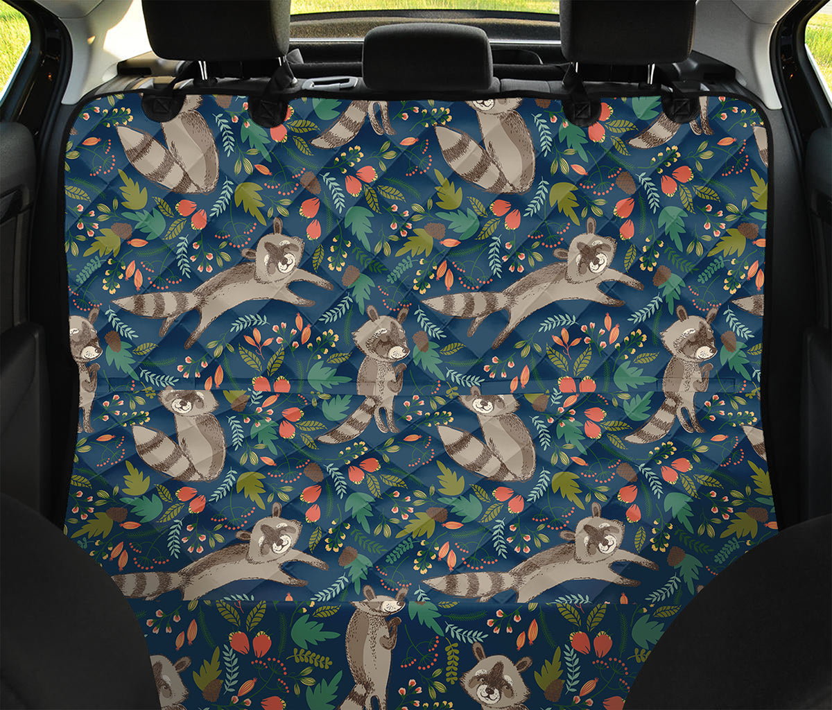 Cartoon Raccoon Pattern Print Pet Car Back Seat Cover