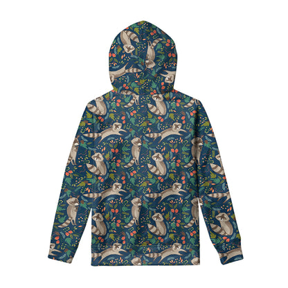 Cartoon Raccoon Pattern Print Pullover Hoodie
