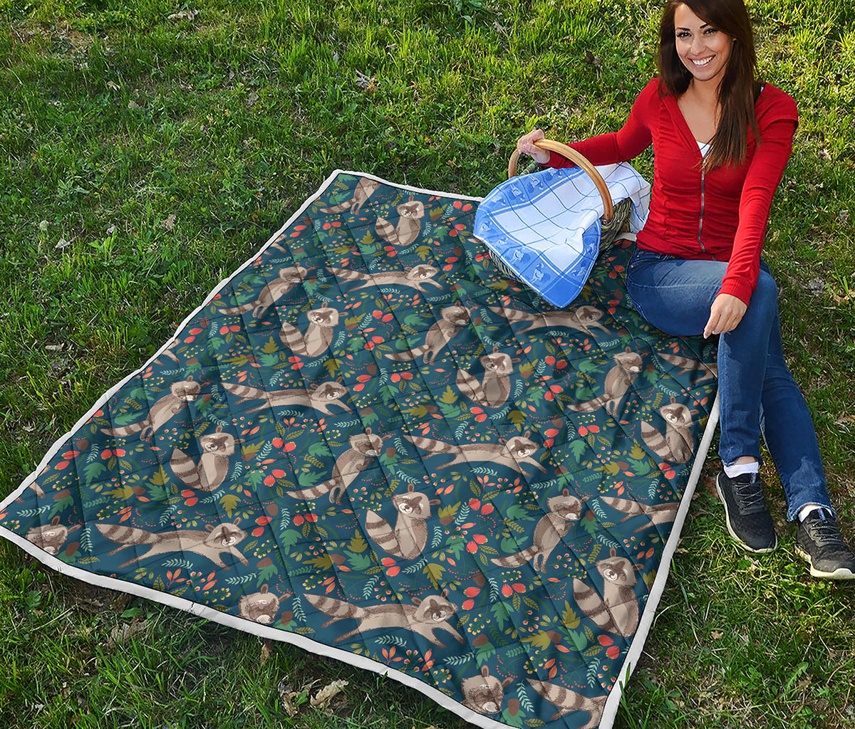 Cartoon Raccoon Pattern Print Quilt