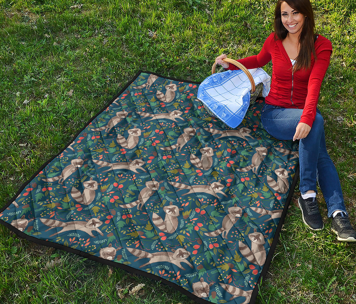 Cartoon Raccoon Pattern Print Quilt
