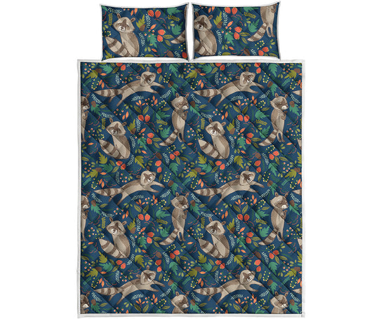 Cartoon Raccoon Pattern Print Quilt Bed Set