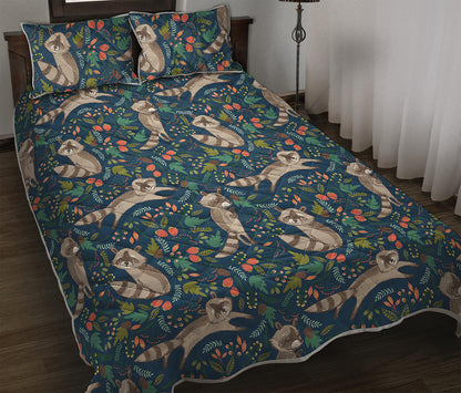 Cartoon Raccoon Pattern Print Quilt Bed Set