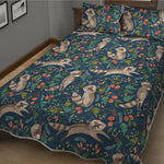 Cartoon Raccoon Pattern Print Quilt Bed Set
