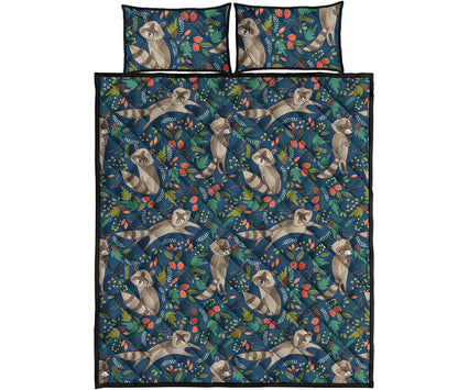Cartoon Raccoon Pattern Print Quilt Bed Set