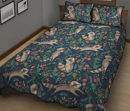 Cartoon Raccoon Pattern Print Quilt Bed Set