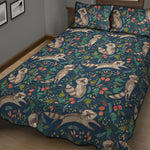 Cartoon Raccoon Pattern Print Quilt Bed Set