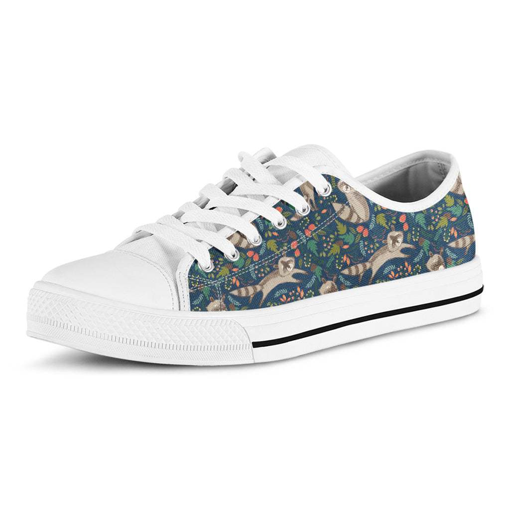 Cartoon Raccoon Pattern Print White Low Top Shoes