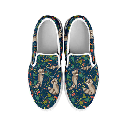 Cartoon Raccoon Pattern Print White Slip On Shoes