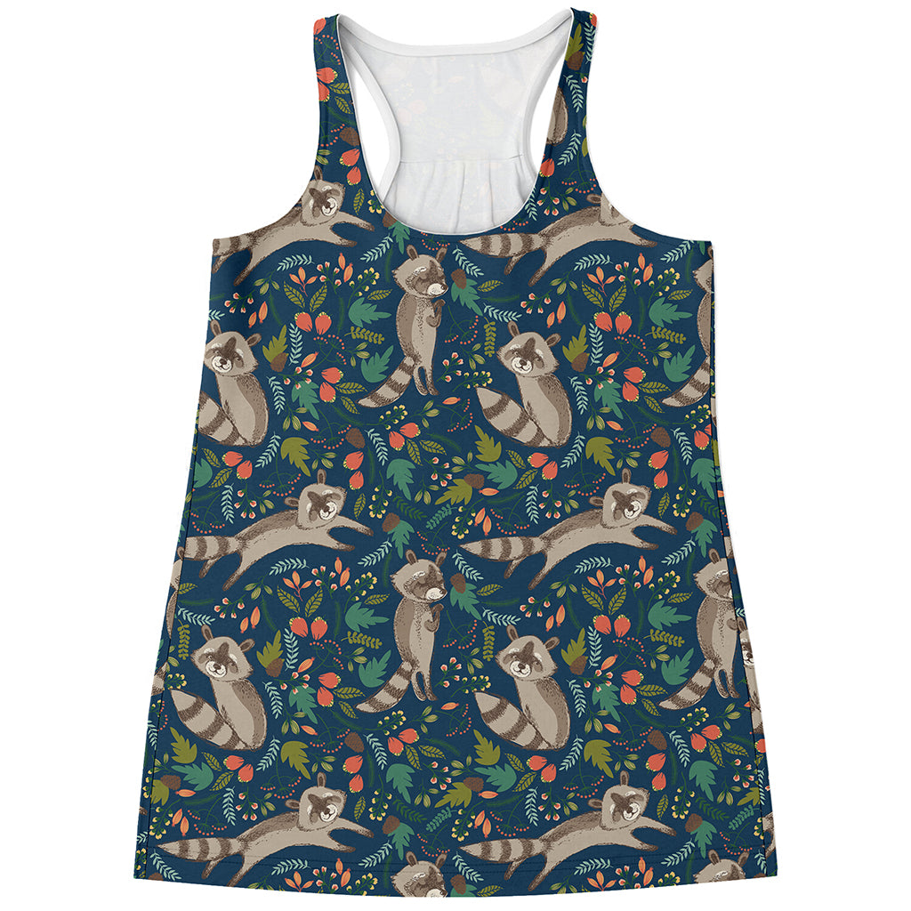 Cartoon Raccoon Pattern Print Women's Racerback Tank Top