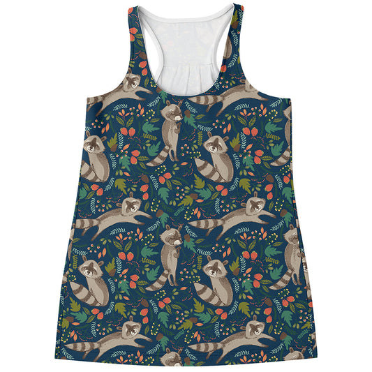 Cartoon Raccoon Pattern Print Women's Racerback Tank Top