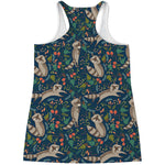 Cartoon Raccoon Pattern Print Women's Racerback Tank Top