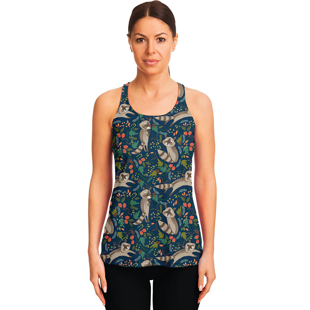 Cartoon Raccoon Pattern Print Women's Racerback Tank Top
