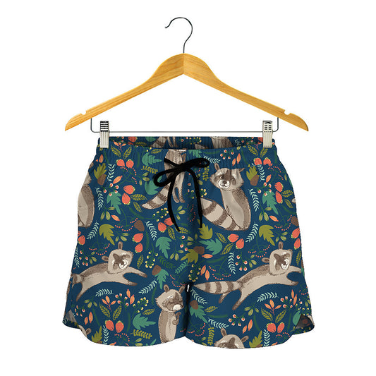 Cartoon Raccoon Pattern Print Women's Shorts