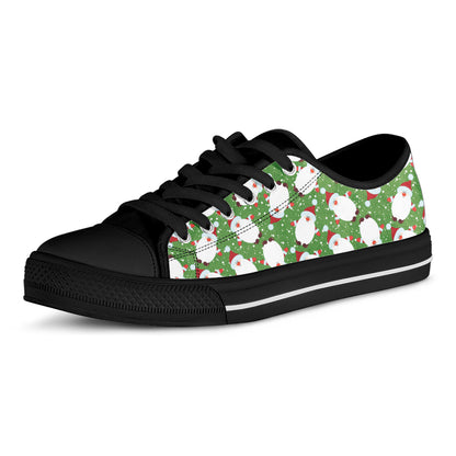 Cartoon Santa Claus Pattern Print Black Low Top Shoes