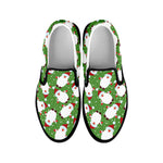 Cartoon Santa Claus Pattern Print Black Slip On Shoes