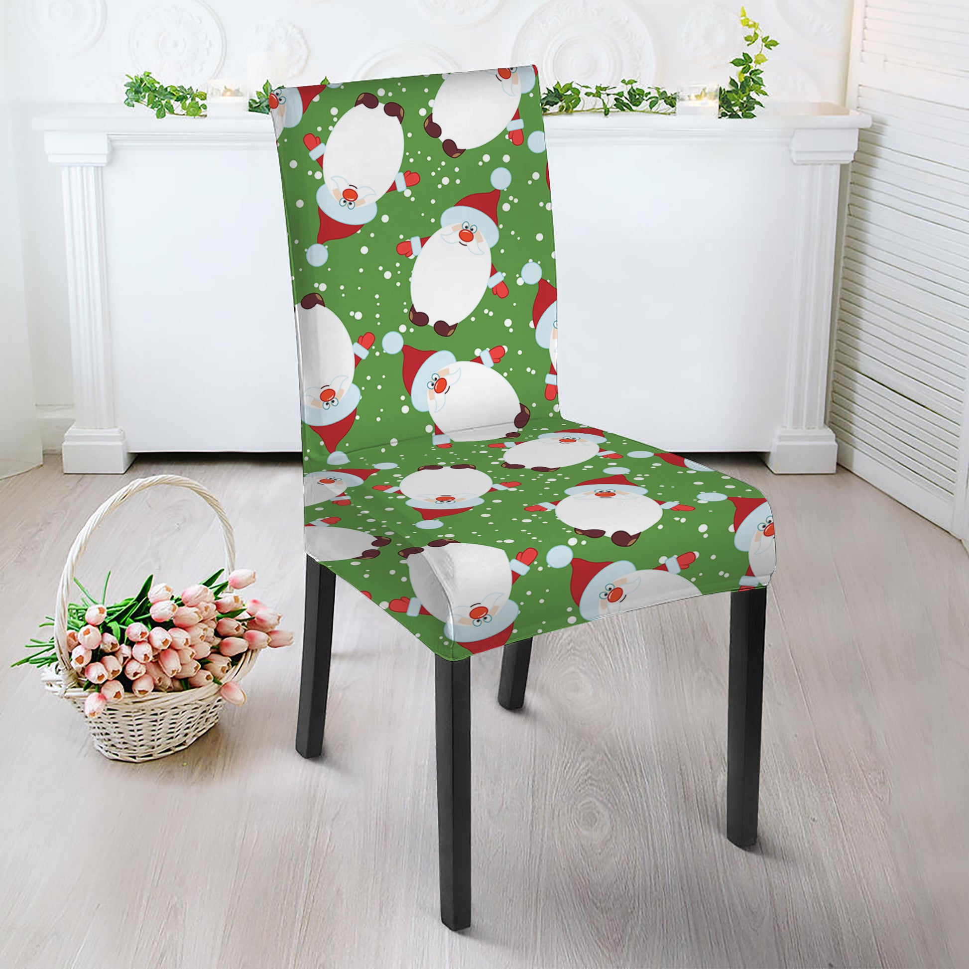 Cartoon Santa Claus Pattern Print Dining Chair Slipcover