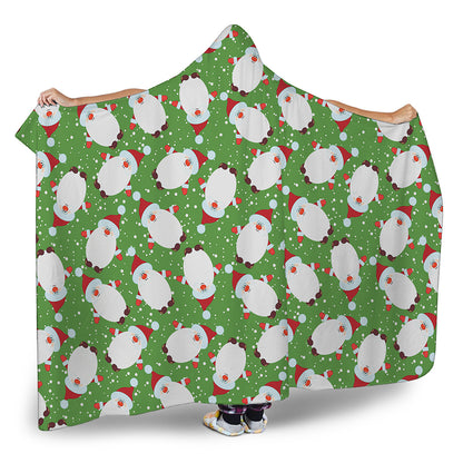 Cartoon Santa Claus Pattern Print Hooded Blanket