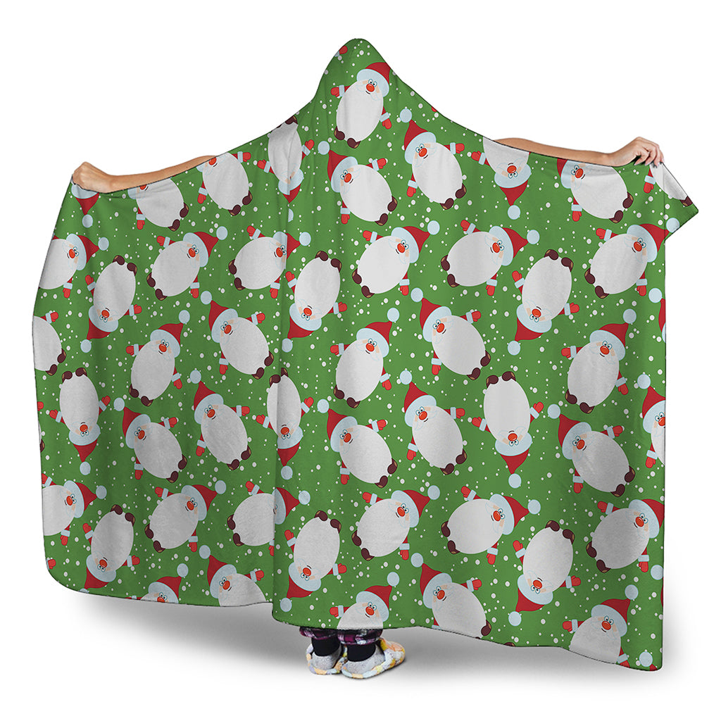 Cartoon Santa Claus Pattern Print Hooded Blanket