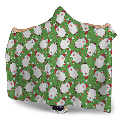 Cartoon Santa Claus Pattern Print Hooded Blanket