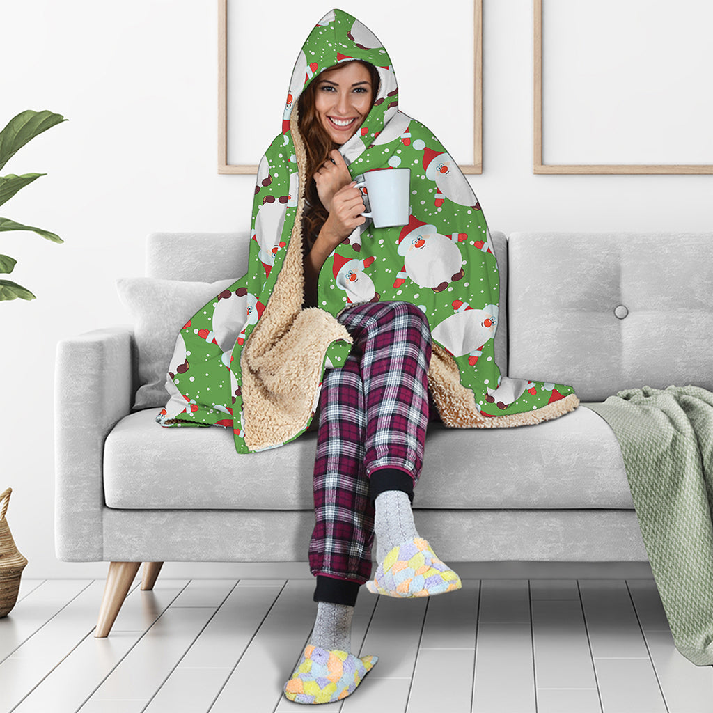 Cartoon Santa Claus Pattern Print Hooded Blanket