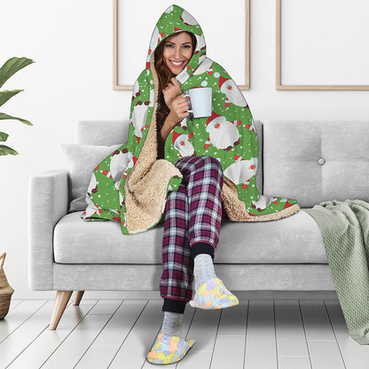Cartoon Santa Claus Pattern Print Hooded Blanket