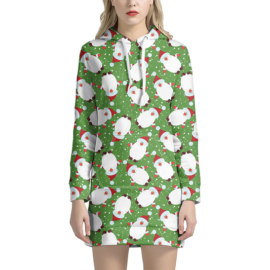 Cartoon Santa Claus Pattern Print Hoodie Dress