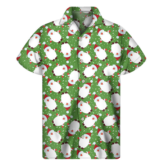 Cartoon Santa Claus Pattern Print Men's Short Sleeve Shirt