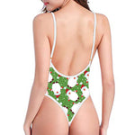 Cartoon Santa Claus Pattern Print One Piece High Cut Swimsuit