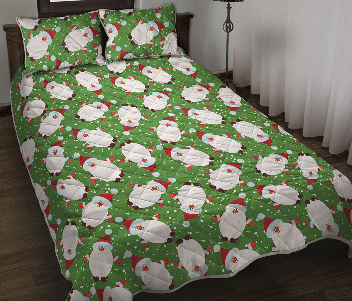 Cartoon Santa Claus Pattern Print Quilt Bed Set