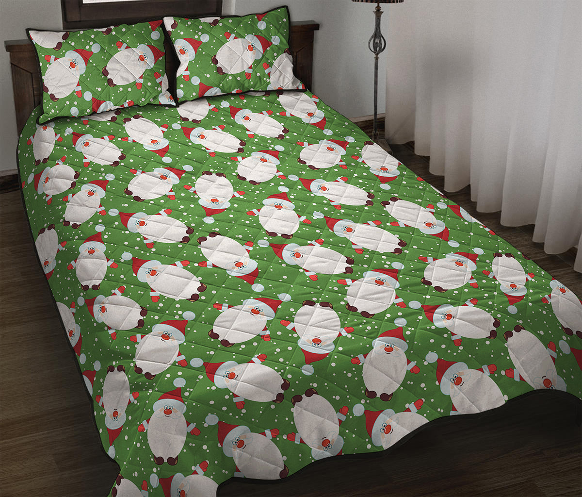 Cartoon Santa Claus Pattern Print Quilt Bed Set