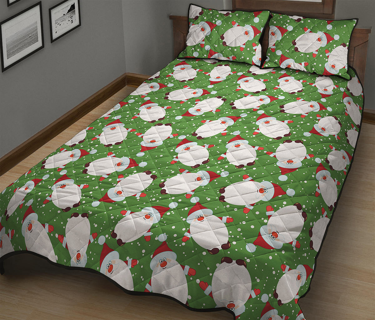 Cartoon Santa Claus Pattern Print Quilt Bed Set
