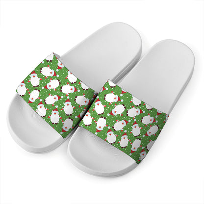Cartoon Santa Claus Pattern Print White Slide Sandals